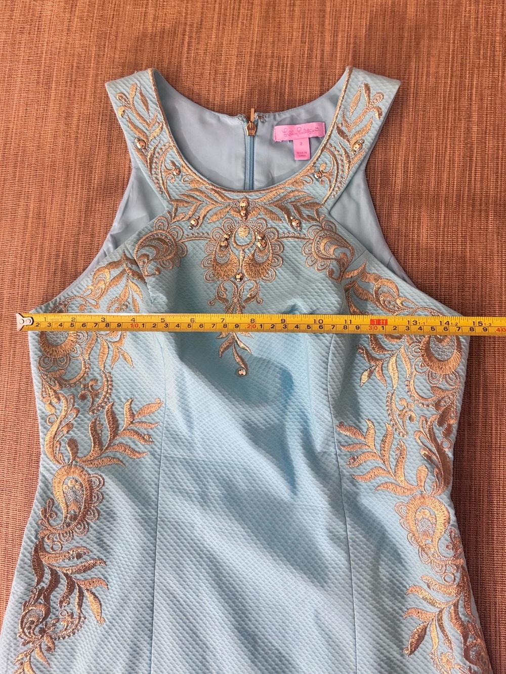 Lilly Pulitzer Janice Aqua Gold Embroidered - Picture 9 of 11
